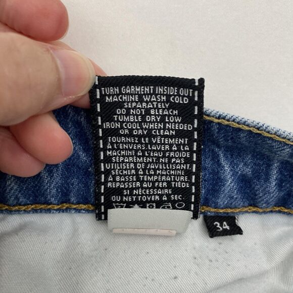 7 For All Mankind Jeans Mens 34x31 Blue Slimmy Straight Fit Denim Whiskered - Picture 10 of 11